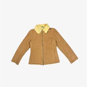 United Colors of Benetton faux suede & fur lined Sherpa jacket tan light brown S